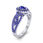 Pave Infinity Pear Halo Blue Sapphire Engagement Ring (1.36 CTW) Perspective View