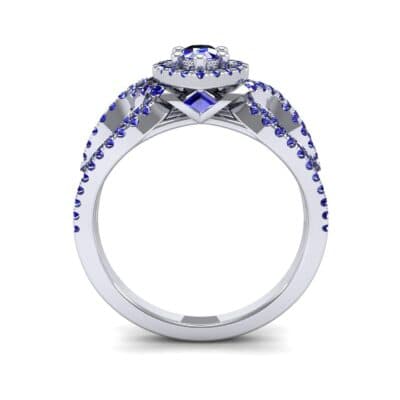 Pave Infinity Pear Halo Blue Sapphire Engagement Ring (1.36 CTW) Side View