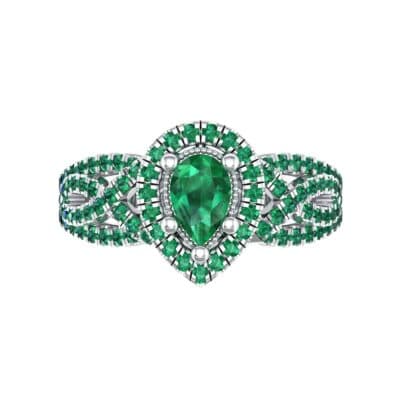 Pave Infinity Pear Halo Emerald Engagement Ring (1.36 CTW) Top Flat View