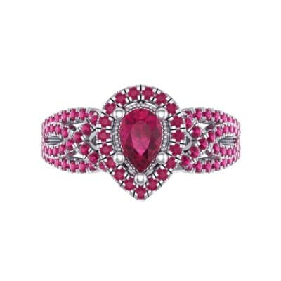 Pave Infinity Pear Halo Ruby Engagement Ring (1.36 CTW) Top Flat View