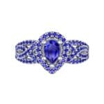 Pave Infinity Pear Halo Blue Sapphire Engagement Ring (1.36 CTW) Top Flat View