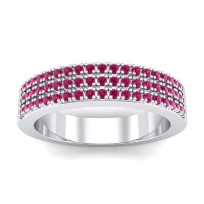 Flat Three-Row Micropave Ruby Ring (0.4 CTW) Top Dynamic View