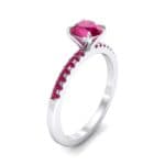 Thin Claw Prong Pave Ruby Engagement Ring (0.85 CTW) Perspective View