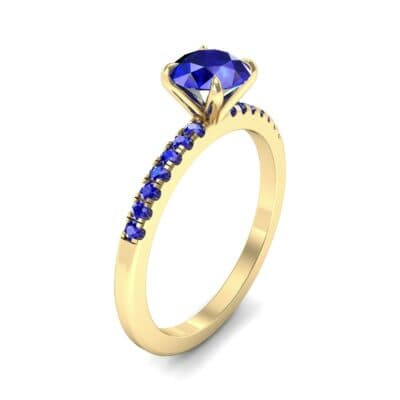 Thin Claw Prong Pave Blue Sapphire Engagement Ring (0.85 CTW) Perspective View
