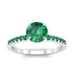 Thin Claw Prong Pave Emerald Engagement Ring (0.85 CTW) Top Dynamic View