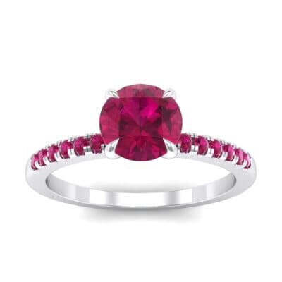 Thin Claw Prong Pave Ruby Engagement Ring (0.85 CTW) Top Dynamic View