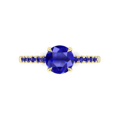 Thin Claw Prong Pave Blue Sapphire Engagement Ring (0.85 CTW) Top Flat View