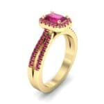 Emerald Halo Reverse Split Shank Ruby Engagement Ring (1.11 CTW) Perspective View