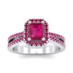 Emerald Halo Reverse Split Shank Ruby Engagement Ring (1.11 CTW) Top Dynamic View