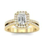 Emerald Halo Reverse Split Shank Diamond Engagement Ring (0.83 CTW) Top Dynamic View