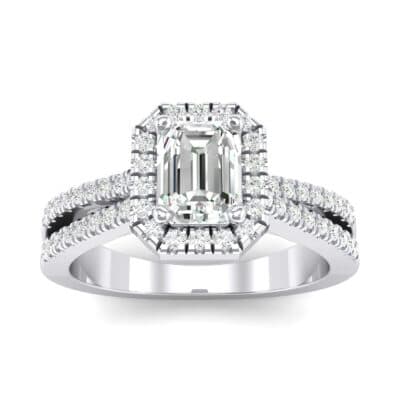 Emerald Halo Reverse Split Shank Diamond Engagement Ring (0.83 CTW) Top Dynamic View