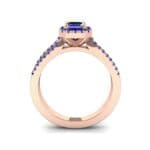 Emerald Halo Reverse Split Shank Blue Sapphire Engagement Ring (1.11 CTW) Side View