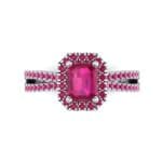 Emerald Halo Reverse Split Shank Ruby Engagement Ring (1.11 CTW) Top Flat View