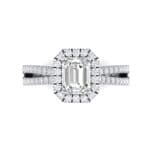Emerald Halo Reverse Split Shank Diamond Engagement Ring (0.83 CTW) Top Flat View