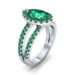 Pave Split Shank Pear Halo Emerald Engagement Ring (1.85 CTW) Perspective View
