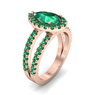 Pave Split Shank Pear Halo Emerald Engagement Ring (1.85 CTW) Perspective View