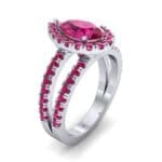 Pave Split Shank Pear Halo Ruby Engagement Ring (1.85 CTW) Perspective View