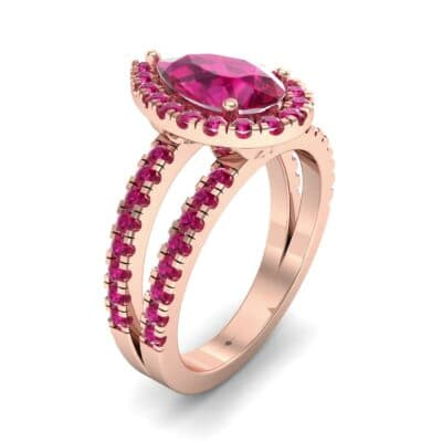 Pave Split Shank Pear Halo Ruby Engagement Ring (1.85 CTW) Perspective View