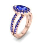 Pave Split Shank Pear Halo Blue Sapphire Engagement Ring (1.85 CTW) Perspective View