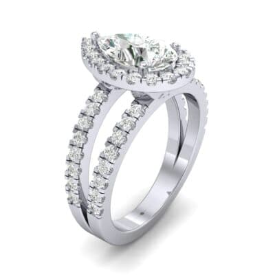 Pave Split Shank Pear Halo Diamond Engagement Ring (1.31 CTW) Perspective View