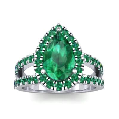 Pave Split Shank Pear Halo Emerald Engagement Ring (1.85 CTW) Top Dynamic View