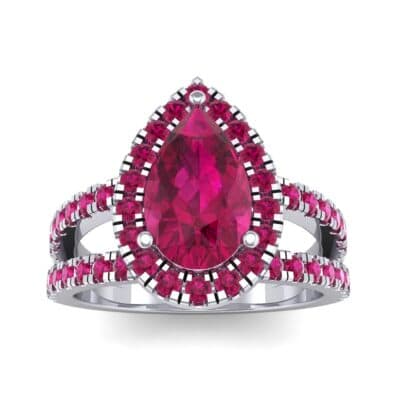Pave Split Shank Pear Halo Ruby Engagement Ring (1.85 CTW) Top Dynamic View