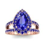 Pave Split Shank Pear Halo Blue Sapphire Engagement Ring (1.85 CTW) Top Dynamic View
