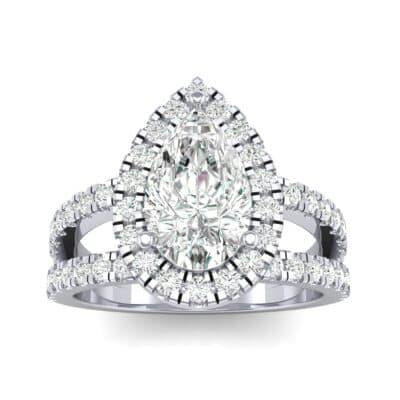 Pave Split Shank Pear Halo Diamond Engagement Ring (1.31 CTW) Top Dynamic View