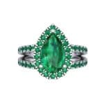 Pave Split Shank Pear Halo Emerald Engagement Ring (1.85 CTW) Top Flat View