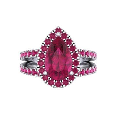 Pave Split Shank Pear Halo Ruby Engagement Ring (1.85 CTW) Top Flat View