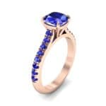 Claw Prong Pave Blue Sapphire Engagement Ring (1.35 CTW) Perspective View