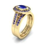 Bezel-Set Halo Oval Blue Sapphire Engagement Ring (1.78 CTW) Perspective View