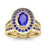 Bezel-Set Halo Oval Blue Sapphire Engagement Ring (1.78 CTW) Top Dynamic View