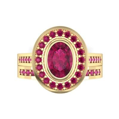 Bezel-Set Halo Oval Ruby Engagement Ring (1.78 CTW) Top Flat View