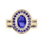 Bezel-Set Halo Oval Blue Sapphire Engagement Ring (1.78 CTW) Top Flat View