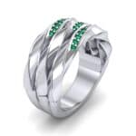 Tri-Row Twist Pave Diamond Emerald Ring (0.18 CTW) Perspective View