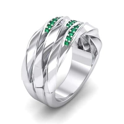 Tri-Row Twist Pave Diamond Emerald Ring (0.18 CTW) Perspective View