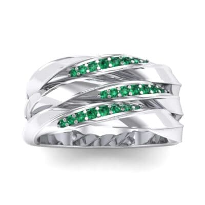 Tri-Row Twist Pave Diamond Emerald Ring (0.18 CTW) Top Dynamic View