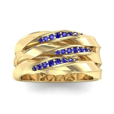 Tri-Row Twist Pave Diamond Blue Sapphire Ring (0.18 CTW) Top Dynamic View