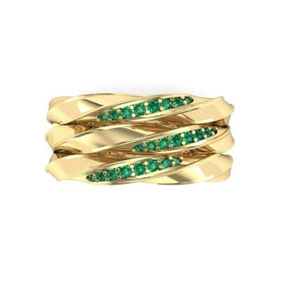 Tri-Row Twist Pave Diamond Emerald Ring (0.18 CTW) Top Flat View