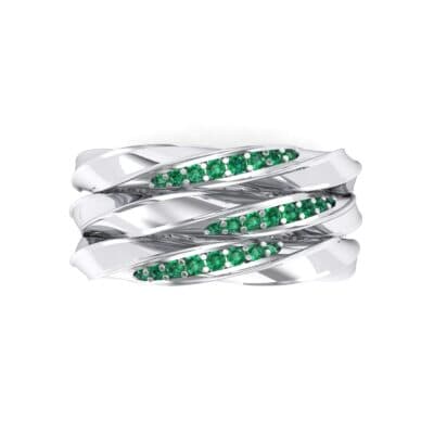 Tri-Row Twist Pave Diamond Emerald Ring (0.18 CTW) Top Flat View
