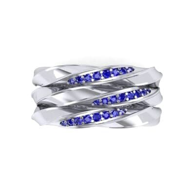 Tri-Row Twist Pave Diamond Blue Sapphire Ring (0.18 CTW) Top Flat View