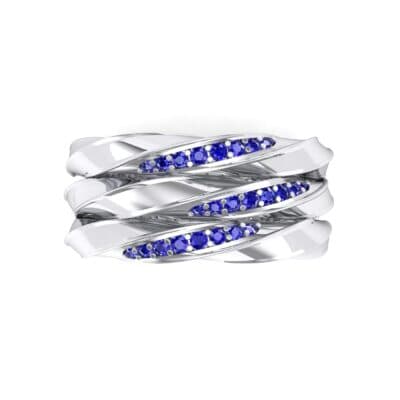 Tri-Row Twist Pave Diamond Blue Sapphire Ring (0.18 CTW) Top Flat View