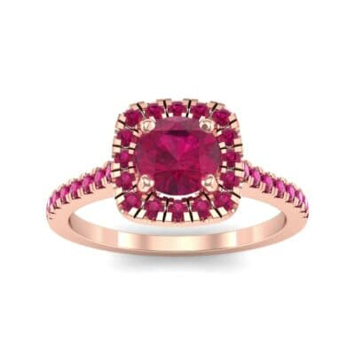 Pave Cushion Halo Round Brilliant Ruby Engagement Ring Top Dynamic View