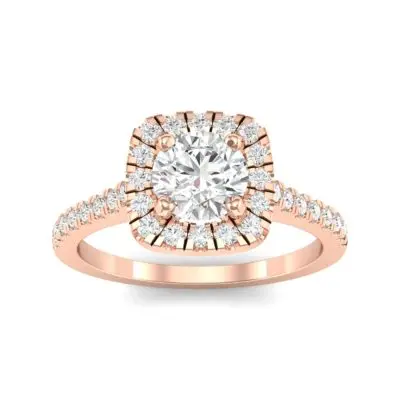 Pave Cushion Halo Round Brilliant Diamond Engagement Ring