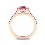 Pave Cushion Halo Round Brilliant Ruby Engagement Ring Side View