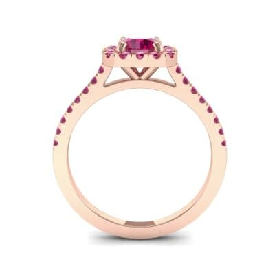 Pave Cushion Halo Round Brilliant Ruby Engagement Ring Side View