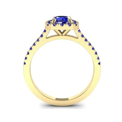 Pave Cushion Halo Round Brilliant Blue Sapphire Engagement Ring Side View