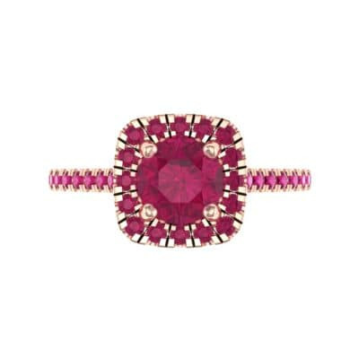 Pave Cushion Halo Round Brilliant Ruby Engagement Ring Top Flat View