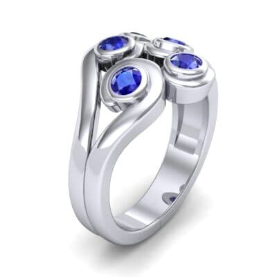 Five Stone Bezel Blue Sapphire Cluster Engagement Ring (0.7 CTW) Perspective View
